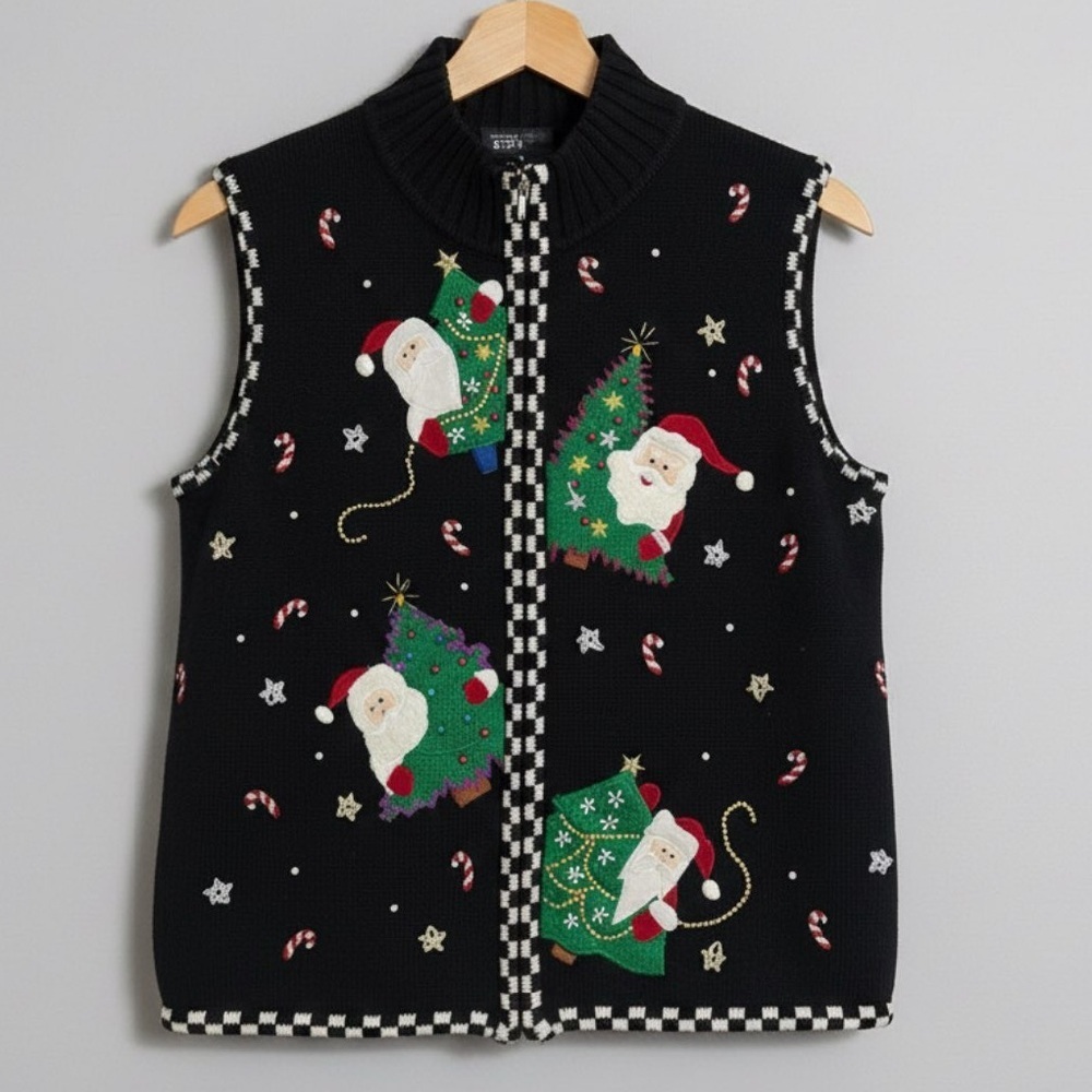 Studio Joy Ramie Cotton Knit Vest Sweater  Womens S Holiday Christmas Vintage